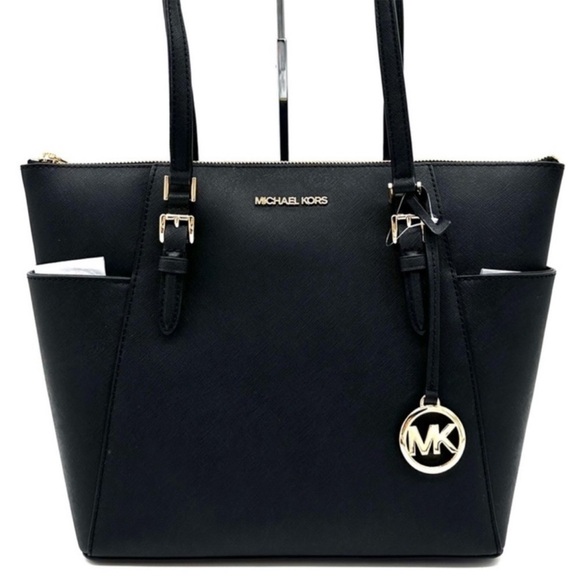 Michael Kors Handbags - Michael Kors Large Charlotte Tote Bag
Luggage Leather Black/Gold